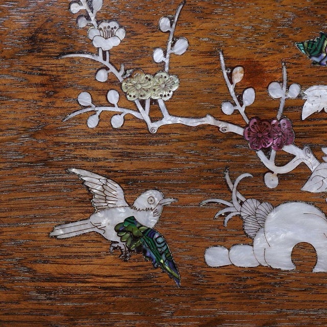 Brown Vintage Wood Tray With Mother-of-Pearl Bird and Floral Inlay For Sale - Image 8 of 9