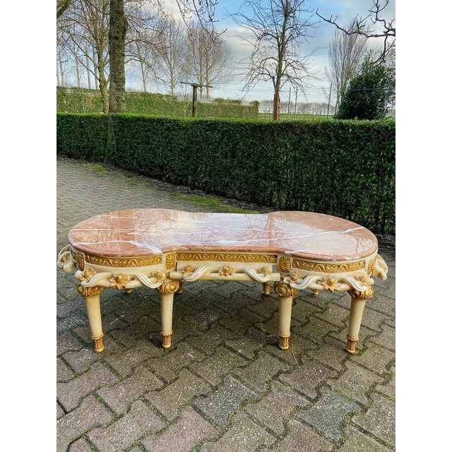 Mid-20c French Louis XVI Cream Gilt Marble Coffee Table For Sale - Image 15 of 17