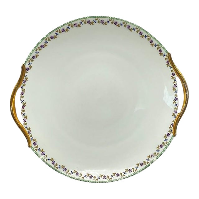 Antique Art Deco Limoges Tressemanes Et Vogt T&v Serving Platter With Handles (Flower Pattern on Border) For Sale