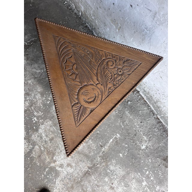 Art Nouveau Carved Wood Triangular Side Table, France, 1915 For Sale - Image 5 of 11