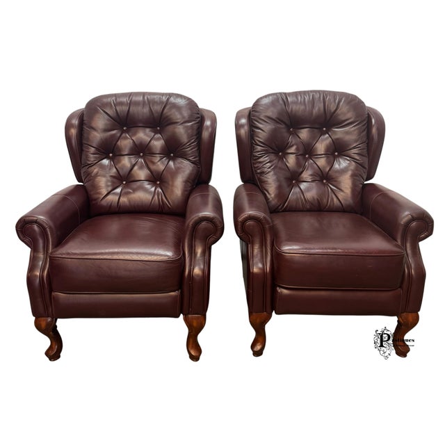 American Vintage Traditional American Style Tufted Leather Recliners - Pair For Sale - Image 3 of 12