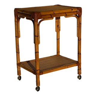 Console Table in Wood and Rattan, 1970s For Sale