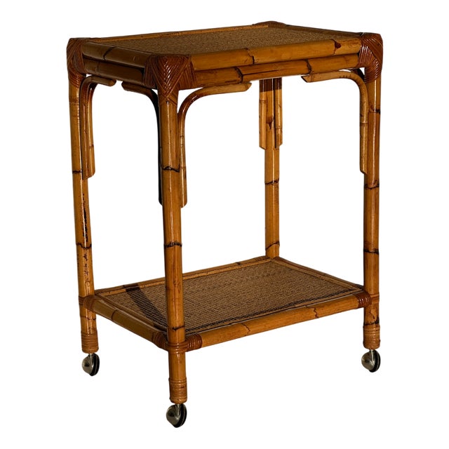 Console Table in Wood and Rattan, 1970s For Sale