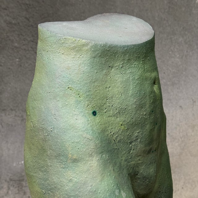 Green Vintage Green Glazed Postmodernist Female Figurative Textured Earthenware Sculpture For Sale - Image 8 of 11