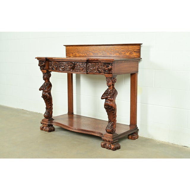 Victorian R. J. Horner Style Antique Victorian Carved Oak Sideboard or Buffet Server, Circa 1890s For Sale - Image 3 of 16