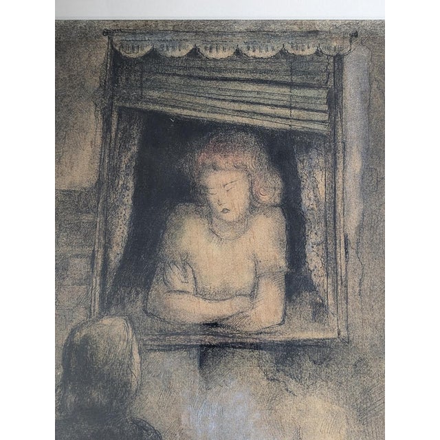 Berlin 1949. Engraving By Paul Kleinschmidt (1893-1949) This piece is a night scene of two women conversing, one leaning...