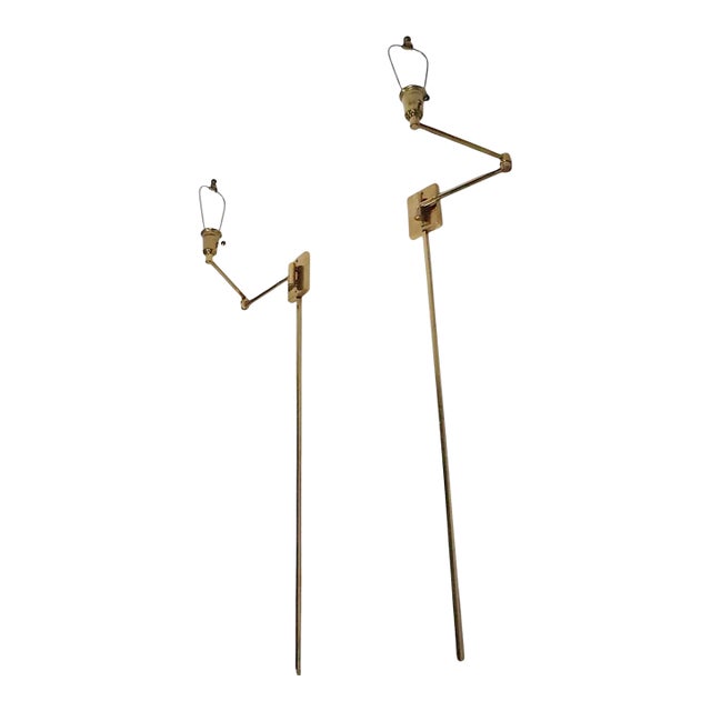 1970's Hollywood Regency Style Brass Flex Arm Wall Sconces - a Pair For Sale