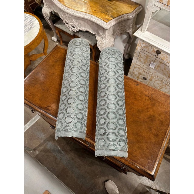 Pair of modern Murano blue glass hex form sconces. Circa 2000. The sconces have been professionally rewired and ready to...