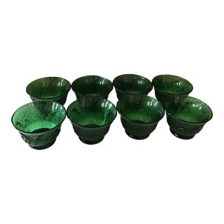 1930s Emerald Green Depression Era Glass Dessert Cups -Set of 8 For Sale