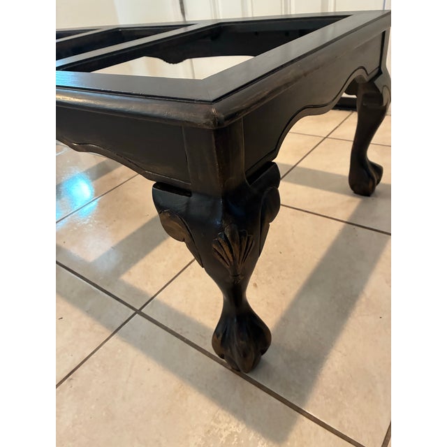 Traditional Blackened Walnut Coffee Table With Clear Glass Panels, Carved Shell Motifs & Cabriole Legs For Sale - Image 3 of 12