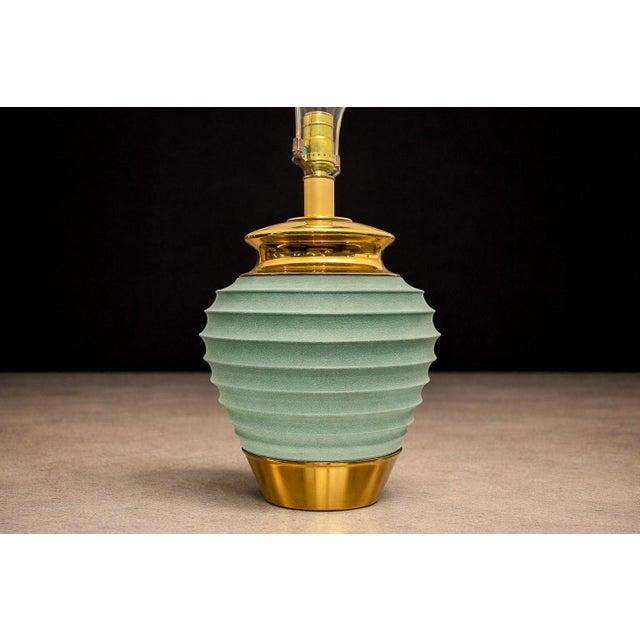 Metal 1930s Art Deco Table Lamps With Teal Finish, Unknown - a Pair For Sale - Image 7 of 9