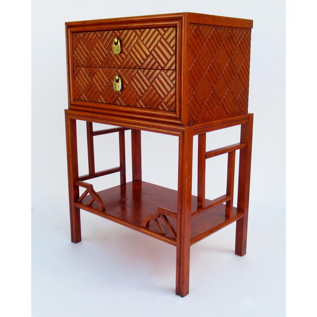 C 1970s Vintage Chinoiserie Orange Lacquered Nightstand Side End
