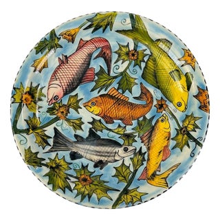 Hand-Painted Ceramic Plate with Fish from Water Berry, Zimbabwe, 1997 For Sale