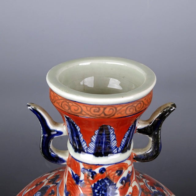 Early 20th Century Chinese Vintage Ceramic Vase,Ming Dynasty Xuande Marked Red Glaze Blue and White Porcelain Vase Hand Painted Dragon Pattern For Sale - Image 5 of 11