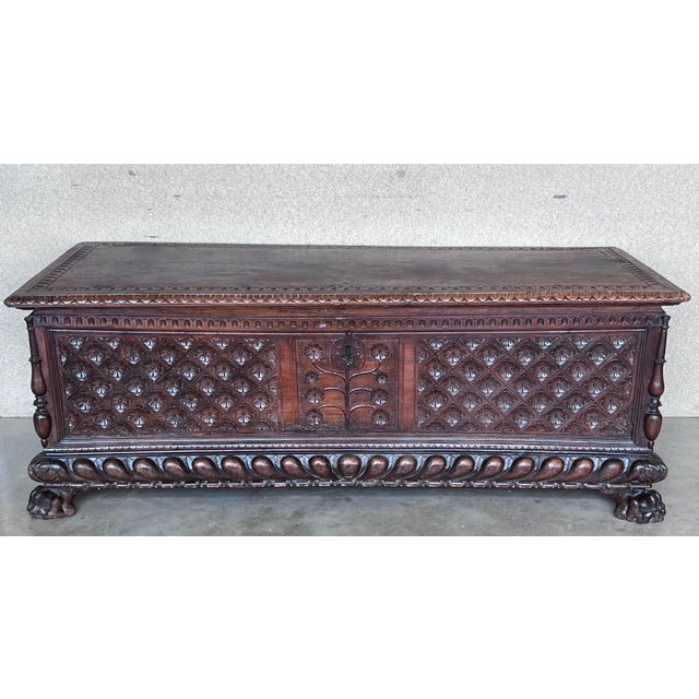 17th Century Italian Carved Cassone Trunk with Original Hardware For Sale - Image 17 of 18