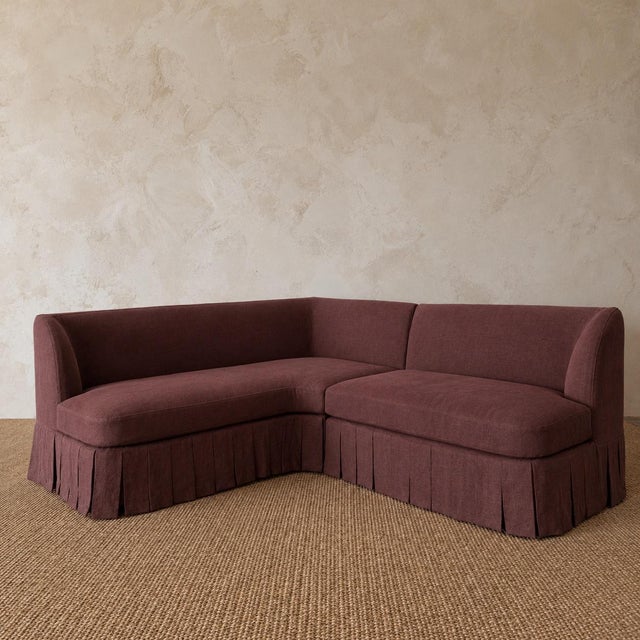 Dresden Banquette 2- Piece Slip Covered in Dark Rust Linen For Sale - Image 9 of 10