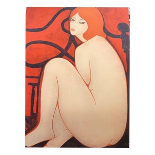Alain Bonnefoit, Red, Nude, 1979, Signed Lithograph For Sale