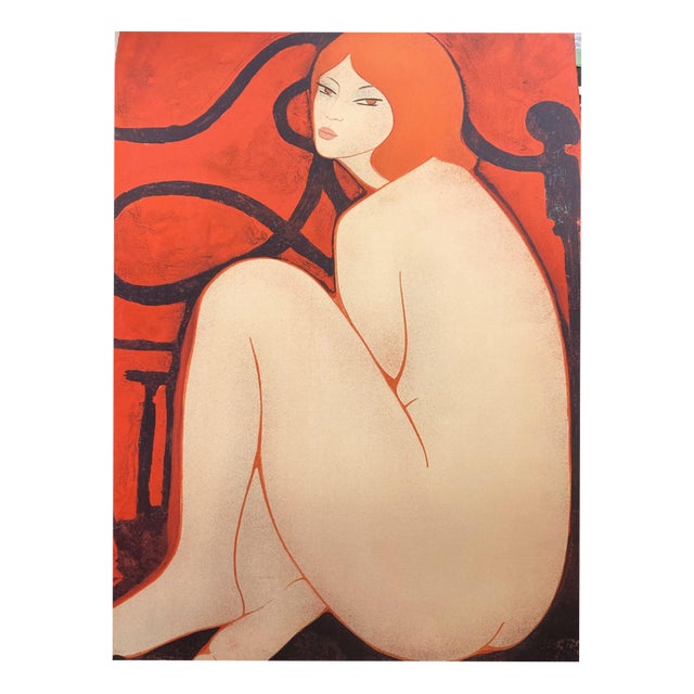 Alain Bonnefoit, Red, Nude, 1979, Signed Lithograph For Sale
