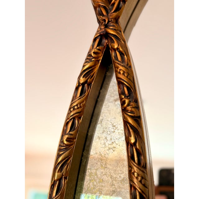 Gold Vintage Hollywood Regency Triple Oval Gilt Mirror With Mercury Glass, Dated 1965 For Sale - Image 8 of 12