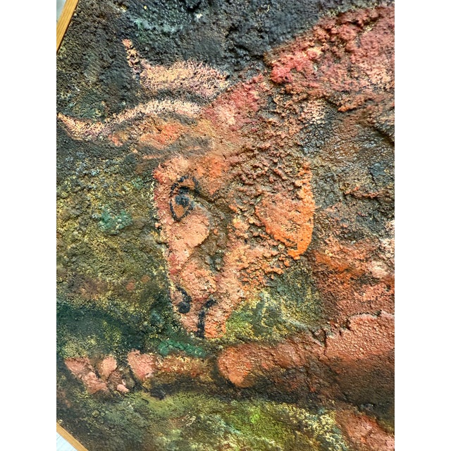 Brutalist Brutalist Textured Mid Century Bull Art Framed in Walnut For Sale - Image 3 of 11