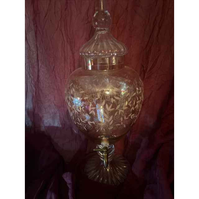 Vintage Empoli Region Tuscany Italy Hand Blown Honey Gold Amber Luxury Beverage Dispenser. For Sale - Image 9 of 12