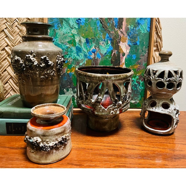 Mid Century Icelandic Glit Lava Pottery Set- 4 Pieces For Sale - Image 12 of 14