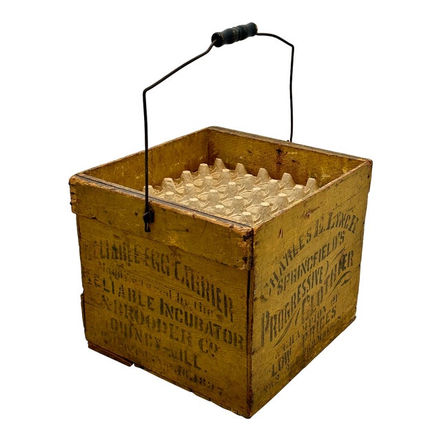 Wonderfully Rustic & Unusual Antique Patent 1897 Americana Wood Egg Carrier Crate With Maker & Clothier Advertising For Sale