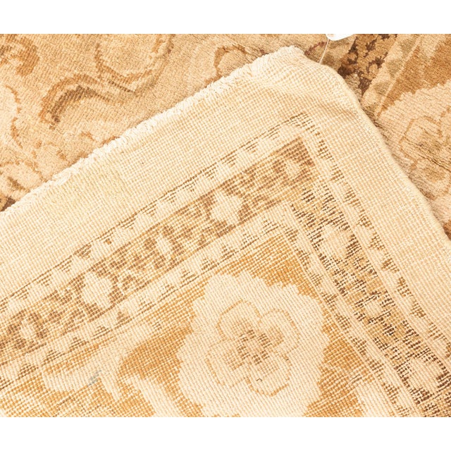 Antique Indian Amritsar Botanic Brown, Beige Handmade Wool Carpet For Sale - Image 9 of 9