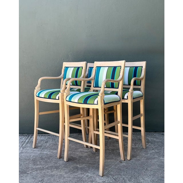Vintage Carved Dolphin and Fabric Bar Stools - Set of 4 For Sale - Image 10 of 12