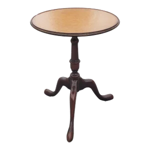 1950s Baker Furniture Mahogany and Tooled Leather Stinciled Top Custom Candle Stand