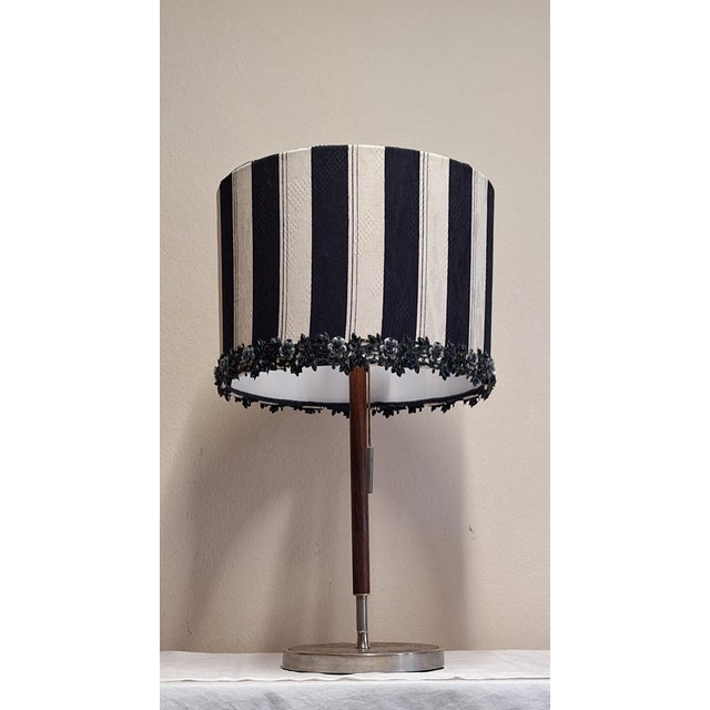 Wood Mid-Century German Table Lamp with Metal Base, Teak Rod and Fabric Shade, 1960s For Sale - Image 7 of 12