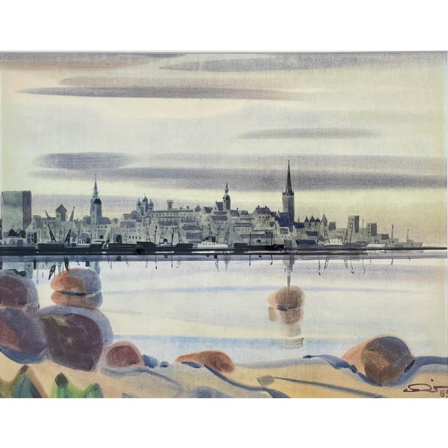 This original watercolor on paper is beautifully presented in a new 20" x 24" matte black solid wood frame. The artwork is...