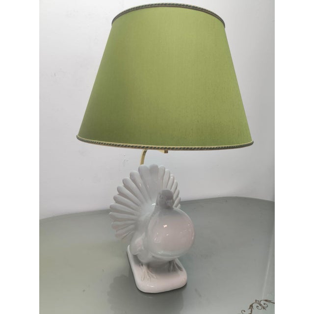 Pigeon-Shaped Porcelain Lamp with Fabric Lampshade, 1970s For Sale - Image 16 of 18