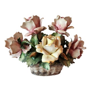 Mid 20th Century Vintage Capodimonte Italian Rose Basket For Sale