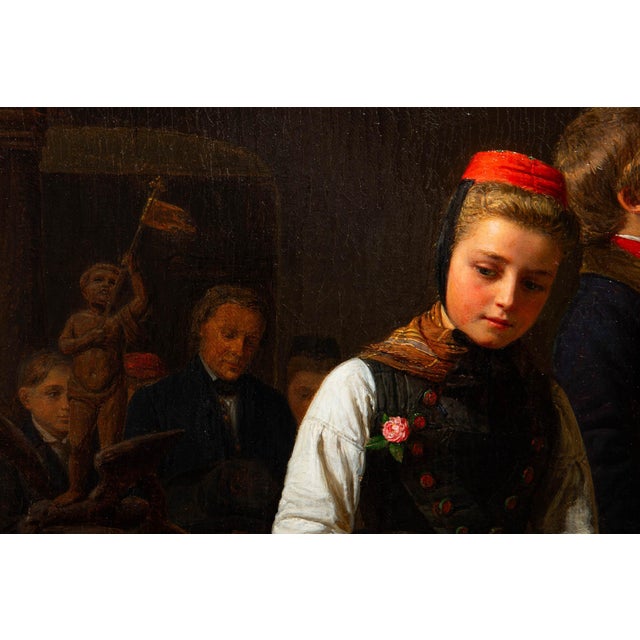Rare German Antique Painting “After Church” by Karl Friedrich Boser Circa 1860 For Sale - Image 11 of 18