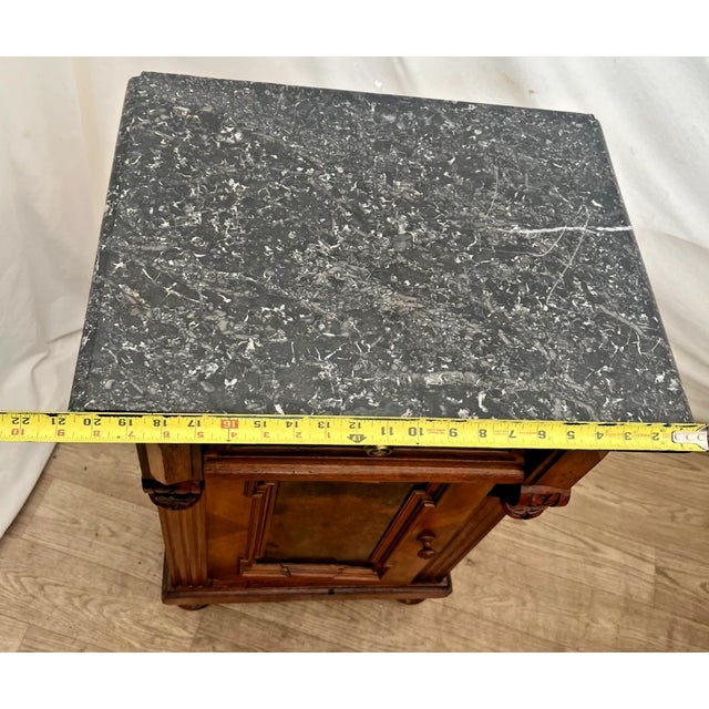 Wood 19th Century European Empire, Biedermeier Burl Walnut Marble-Top Bedside Cabinet For Sale - Image 7 of 9
