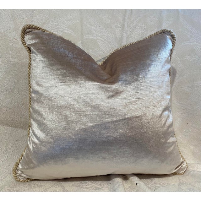 Transitional Contemporary Cream Antiqued Solid Velvet Pillows With Rope Trim- Set of 3 For Sale - Image 3 of 9