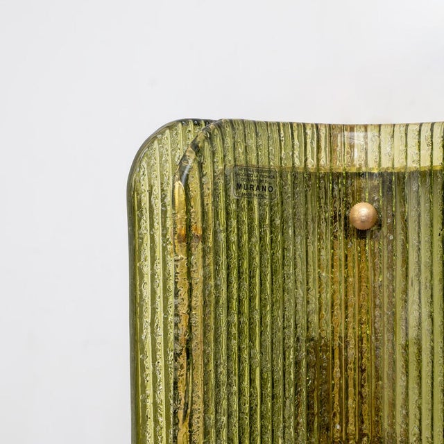 Forest Green Curved, Ribbed Murano Glass and Brass Wall Sconces, 2000, Set of 2 For Sale - Image 8 of 10