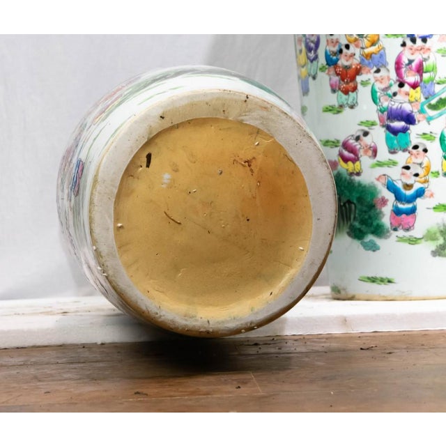 Vintage Chinese Cantonese Canton Porcelain Vases Urns, Set of 2 For Sale - Image 9 of 10