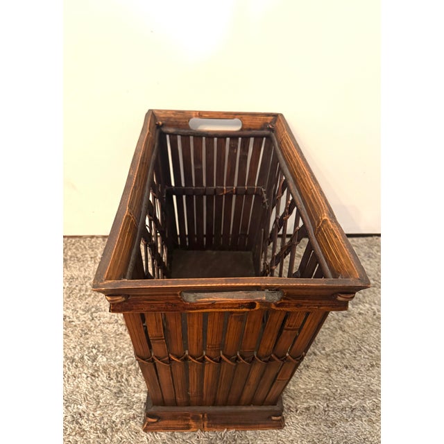 Vintage Bamboo & Rattan Lattice Magazine Holder With Cutout Handles For Sale In Raleigh - Image 6 of 7