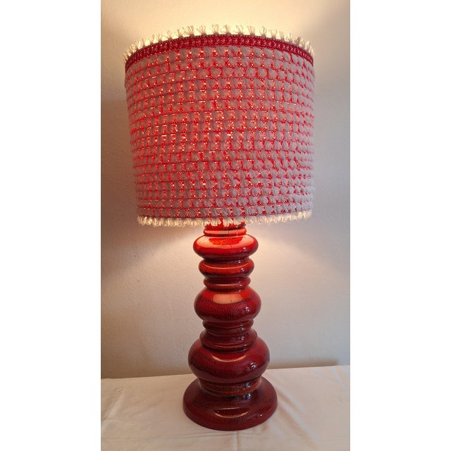 Large Vintage German Table Lamp with Red Ceramic Base and Handmade Fabric Shade from Lamplove, 1970s For Sale - Image 10 of 10