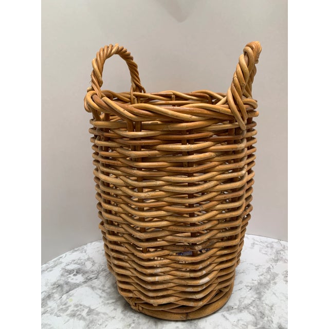 Wood Vintage Tall Rustic Wood Woven Decor & Storage Basket For Sale - Image 7 of 10