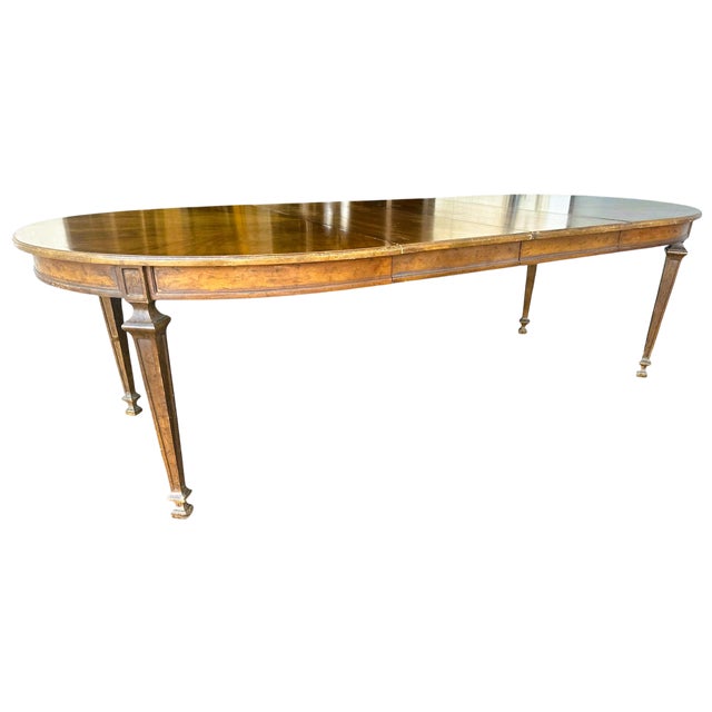 Drexel ‘Livorno’ Italian Neoclassical Pecan Wood Dining Table - 102” Fully Extended and 6 Chairs - Made in 1968 For Sale - Image 9 of 12