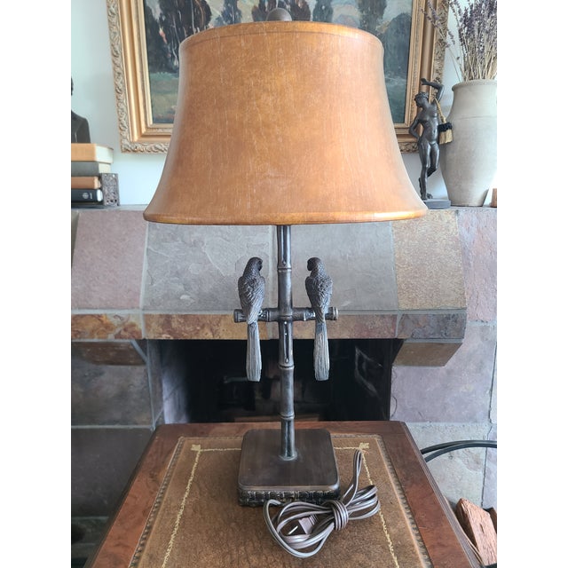 Art Deco Vintage Bronze Table Lamp With Two Parrots For Sale - Image 3 of 17