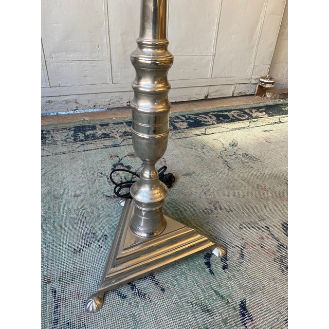 Metal French Nickel Plated Floor Lamp With a Triangular Base For Sale - Image 7 of 11