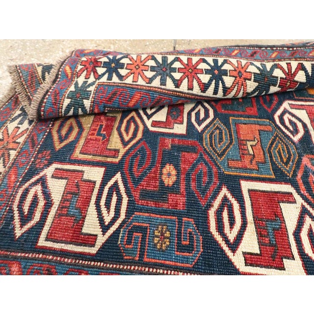 Navy Blue Galerie Shabab Collection Early 20th Century Caucasian Kuba Throw Rug For Sale - Image 8 of 8