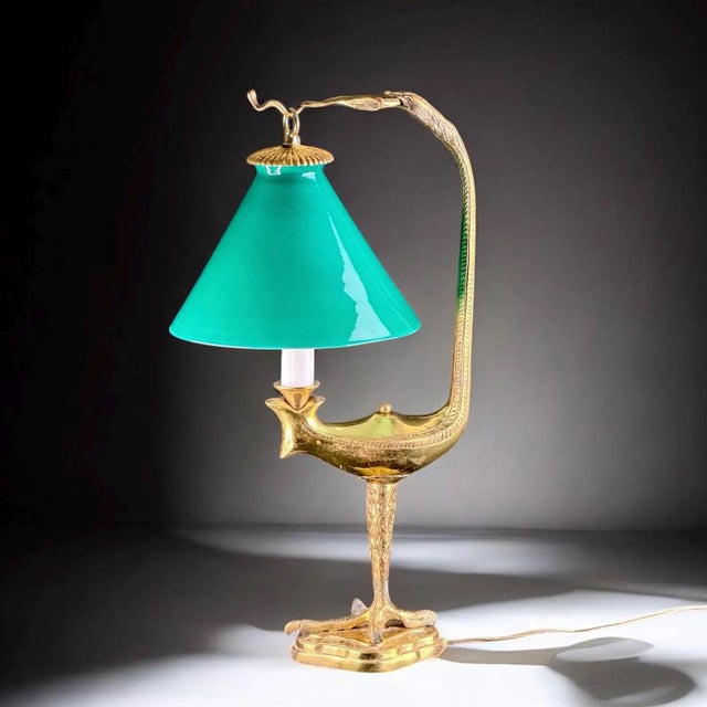 French Gilt Eagle Table Lamp with Emerald-Green Glass Shade, 1920s For Sale - Image 10 of 10