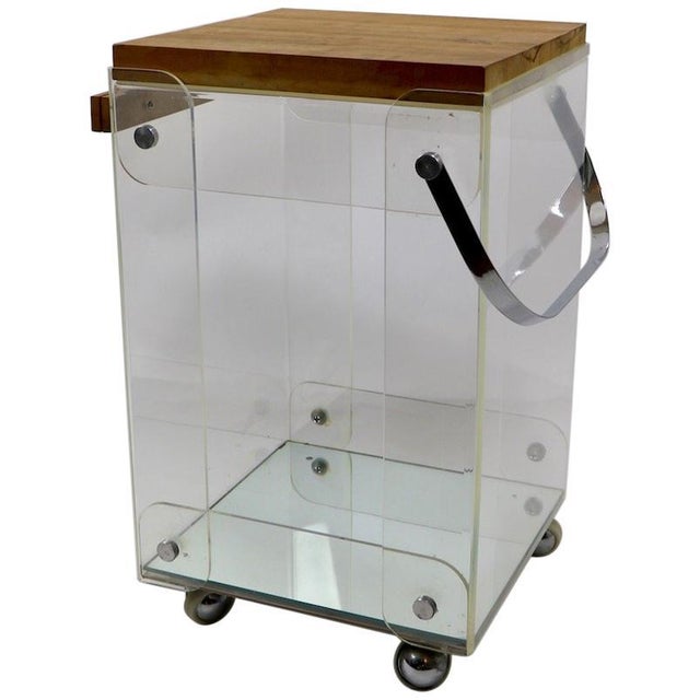 Lucite Chrome and Wood Serving Cart For Sale - Image 13 of 13