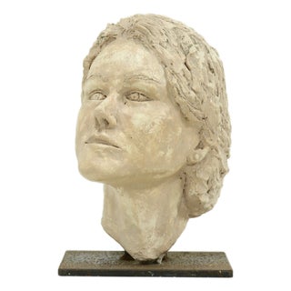 Sculpted Clay Female Bust, 1970s For Sale