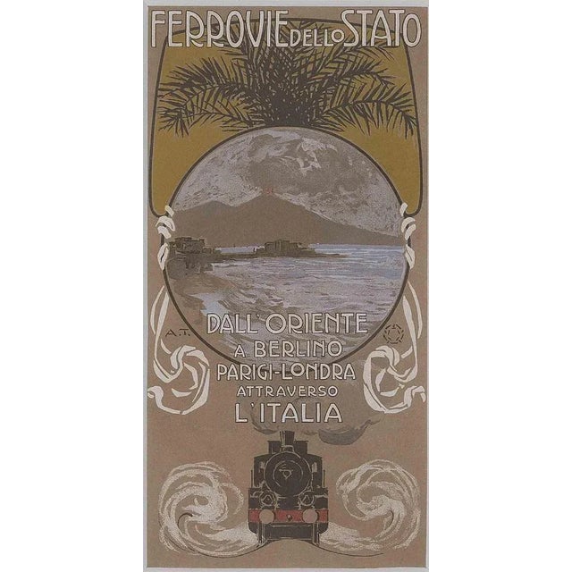 Aleardo Terzi, Italian State Railways, Original Lithograph, Early 20th-Century For Sale - Image 4 of 4